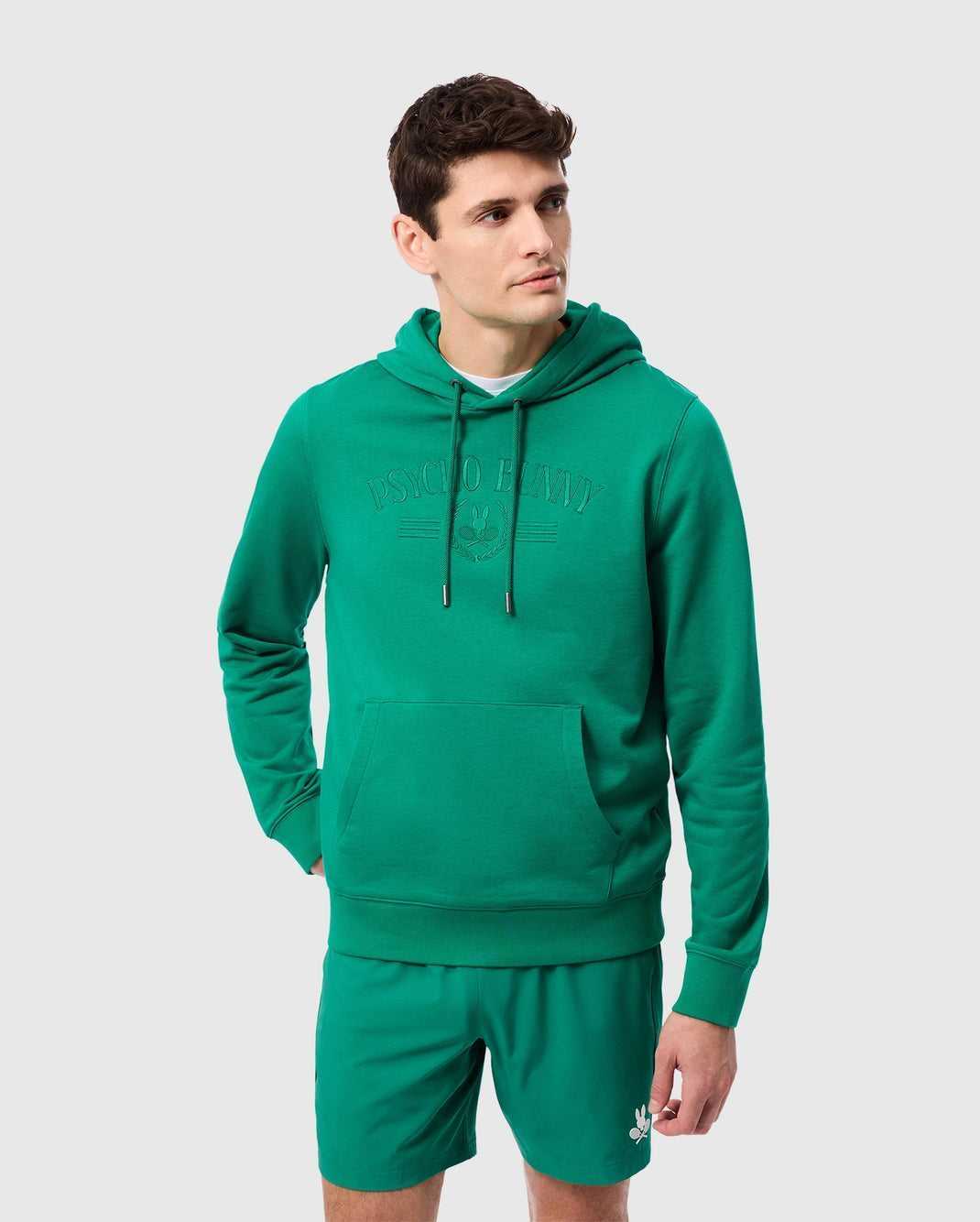 Sweat a Capuche Psycho Bunny Courtside Hoodie Vert Homme | LMJ-77203153